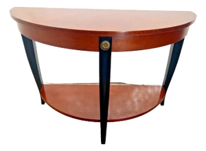 Vintage Ethan Allen Demilune Console Table Mahogany Top and Bottom Shelf