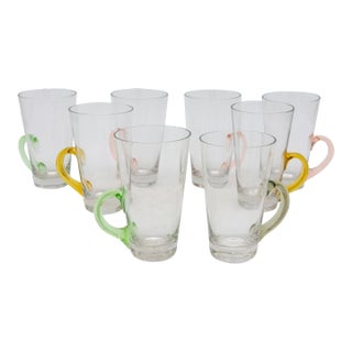 Set of Eight Vintage Hot Toddy Glasses With Colorful Handles For Sale