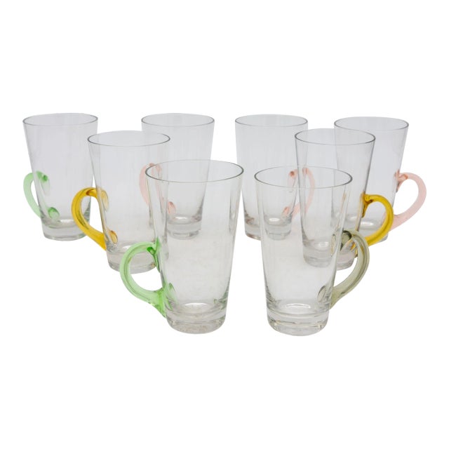 Set of Eight Vintage Hot Toddy Glasses With Colorful Handles For Sale