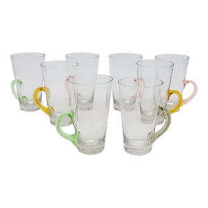 Set of Eight Vintage Hot Toddy Glasses With Colorful Handles