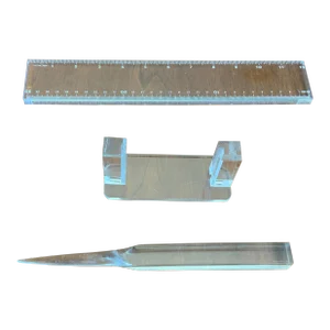 3 Piece Set of 1980s Acrylic Desk Set (Business Card Holder, Letter Opener, Ruler)