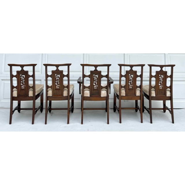 Set of 5 Asian Carved Wood Dining Chairs For Sale - Image 9 of 12