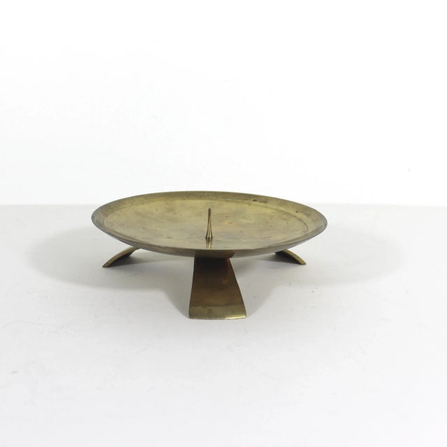 Mid 20th Century Brass Large Pillar Candle Holder For Sale - Image 4 of 10