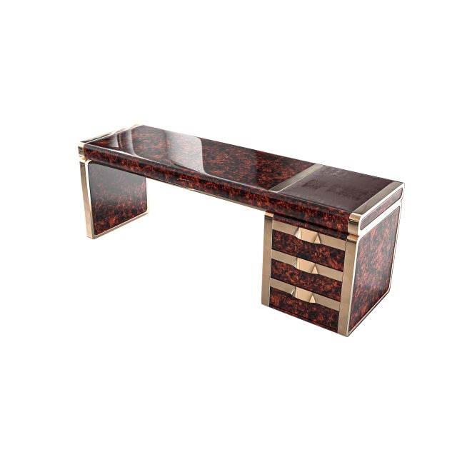 Not Yet Made - Made To Order "Riccio / E" Hand Crafted Desk With Burl Walnut and Bronze Details For Sale - Image 5 of 8