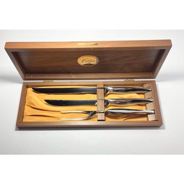 Vintage Carvel Hall 3-Piece Stainless Carving Knife & Fork Set w/Wooden Case Excellent condition. Carving set looks as if...