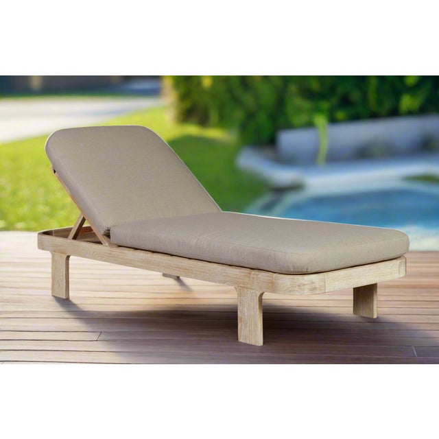 Eclipse Outdoor Solid Teak Wood Natural Look Sun Lounger - Grey Fabric For Sale - Image 9 of 11