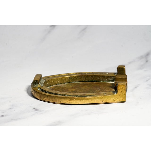 1930s Solid Brass Antique Horseshoe Ashtray Equestrian Catchall Untouched Patina Desk Dresser Horse Home Decor For Sale - Image 5 of 7