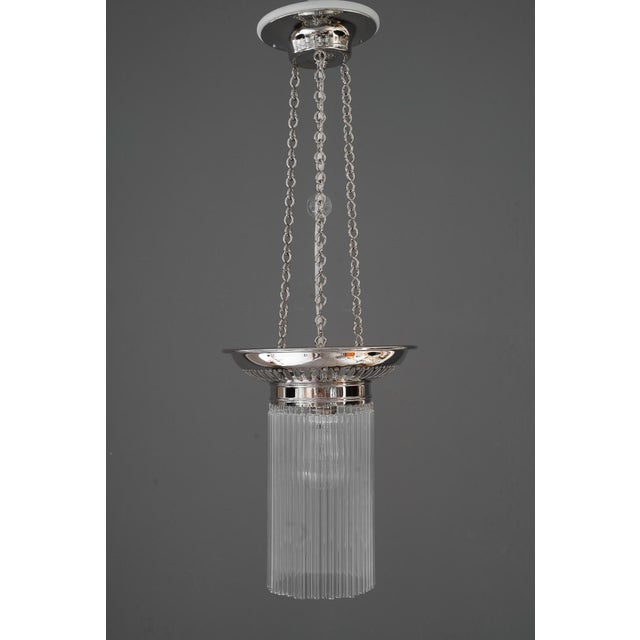 Vintage Nickel-Plated Ceiling Lamps with Glass Sticks, 1920, Set of 2 For Sale - Image 4 of 16