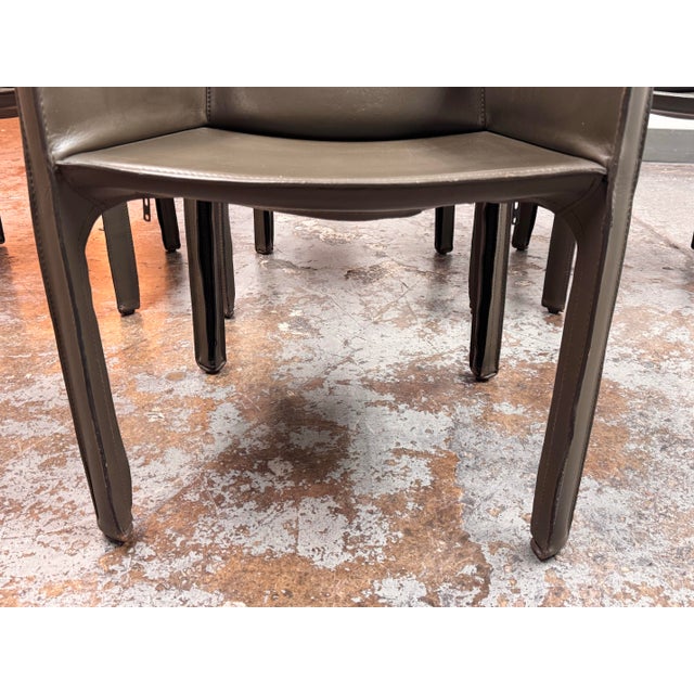 Gray Mario Bellini for Cassina Cab 413 Leather Arm Chairs, Set of Four For Sale - Image 8 of 12
