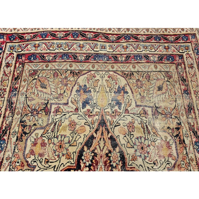 19th Century Persian Kerman Lavar Rug, Hand-Knotted Wool, Floral Pattern, Ivory & Red, 5x8 For Sale - Image 11 of 18