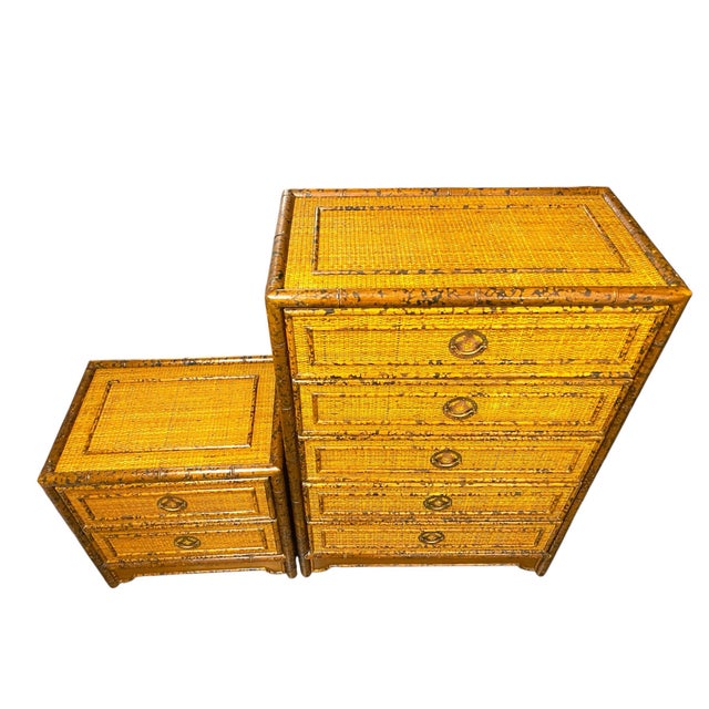 British Colonial Tortoiseshell Bamboo Chest & Nightstand, China Export, C. 1970s For Sale - Image 10 of 10