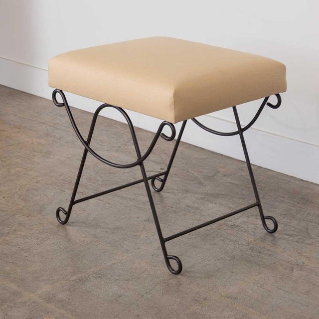 Panoplie Iron Loop Stool, Yellow Linen For Sale - Image 4 of 10