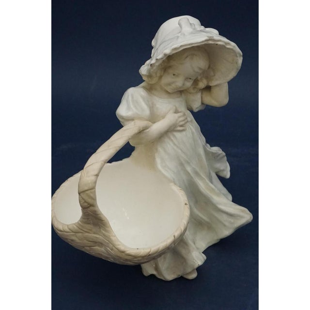 Art Nouveau Ceramic Figurine of Little Girl with Hat and Large Basket by Lefont for Goldscheider, Vienna, Austria, Late 1800s For Sale - Image 3 of 18
