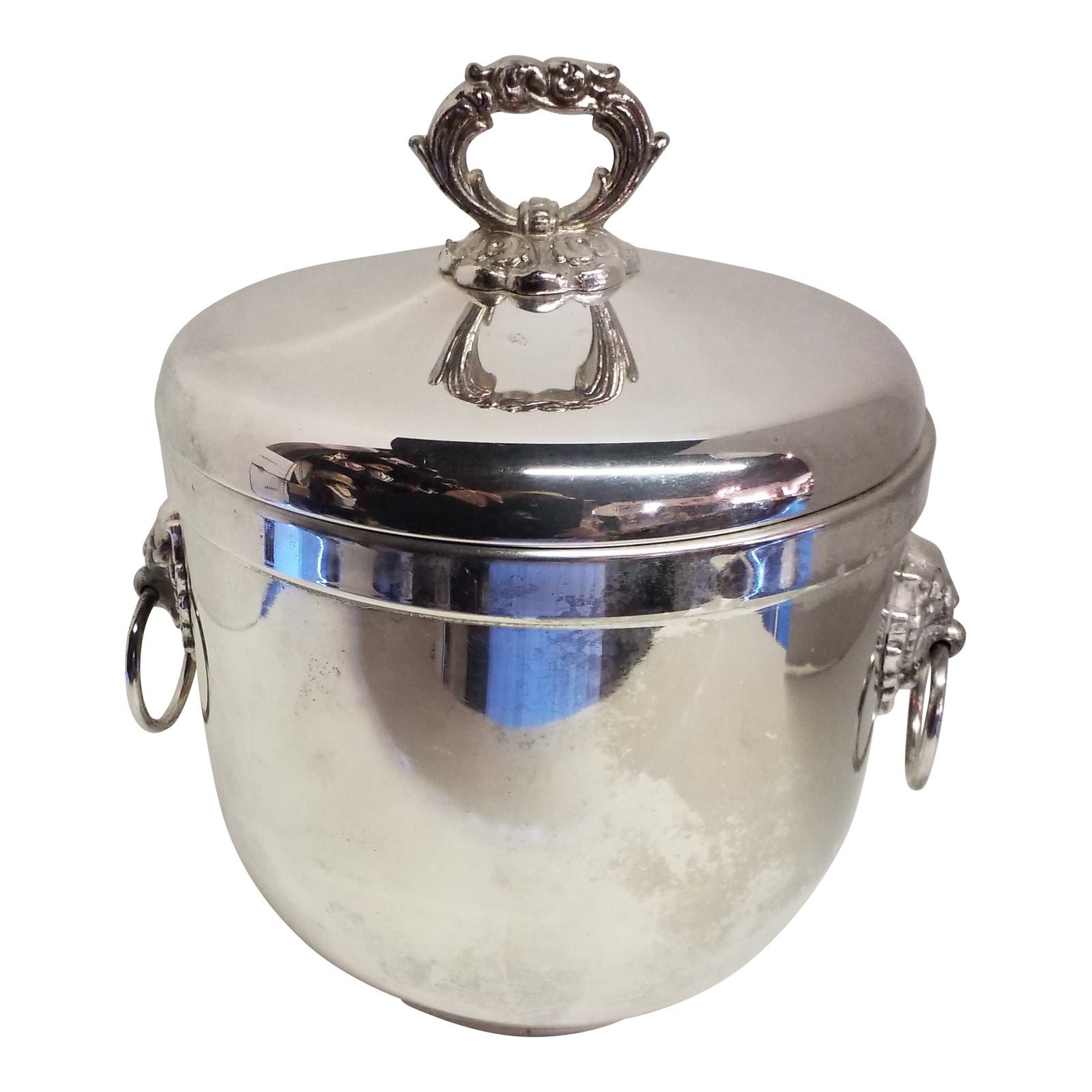 Mid 20th Century Towle Lion Handle Ice Bucket With Milk Glass