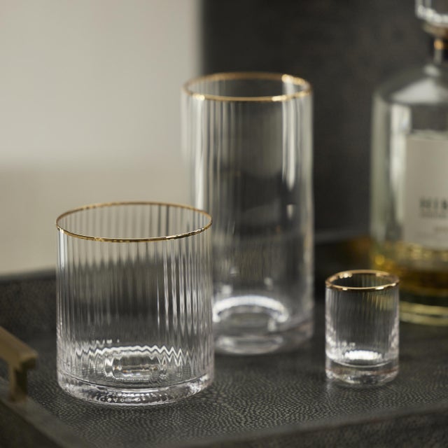 Contemporary Optic Highball Glasses with Gold Rim, Set of 6 For Sale - Image 3 of 5