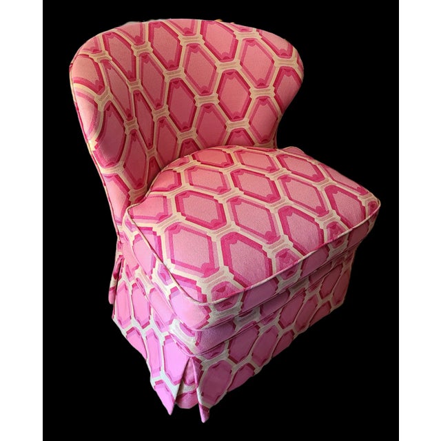 Postmodern 1970s Mod Pink Op-Art Upholstered Swivel Chair For Sale - Image 3 of 7