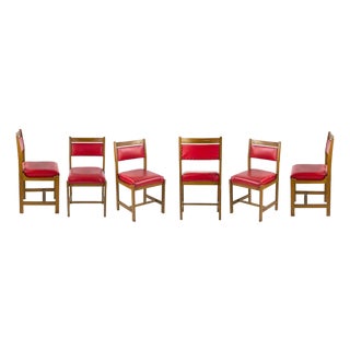 Italian Red Leather Chairs, 1970, Set of 6 For Sale