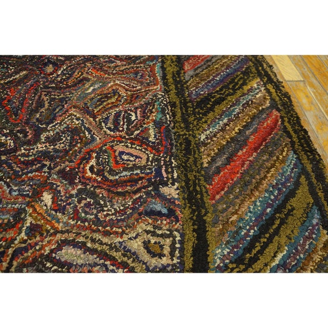 1930s Multicolor Antique Abstract Stripe Design American Hooked Folk Art Rug For Sale - Image 4 of 9