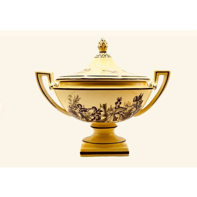 Yellow Vintage Yellow Black Toile Creil Ware Covered Tureen Italian Porcelain For Sale - Image 8 of 18