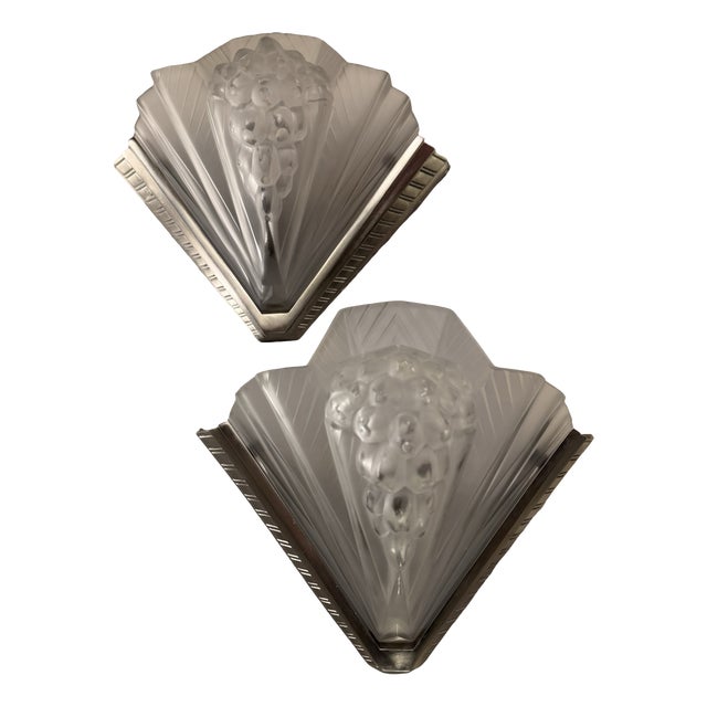 Art Deco Wall Sconces in Nickel-Plated Bronze from Petitot, 1930, Set of 2 For Sale