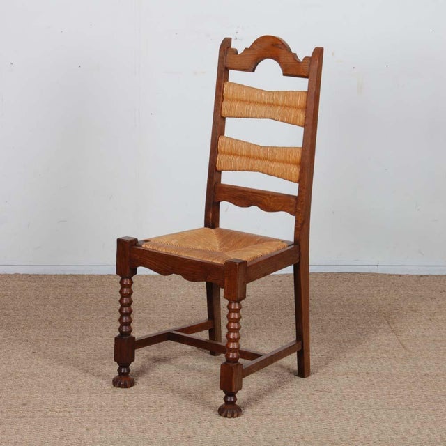 Vintage Straw-Seated Chairs in Oak, 1940, Set of 6 For Sale - Image 6 of 10