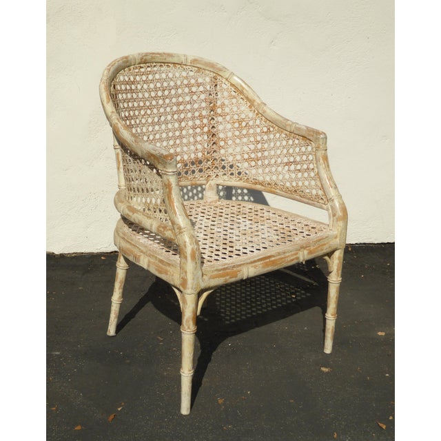 Vintage French Country Off White Cane Back Accent Club Chairs a Pair