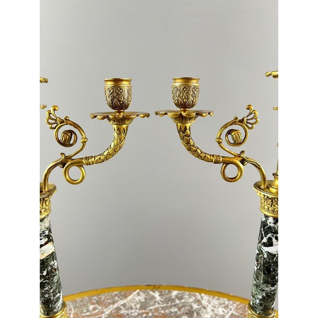 Gold 19th Century Candelabras in Gilt Bronze and Green Marble, Set of 2 For Sale - Image 8 of 10