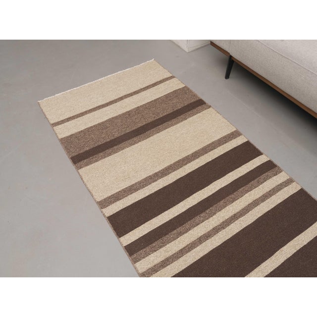 Beige 1970s Vintage Handmade Wool Cotton Beige Runner Rug For Sale - Image 8 of 11