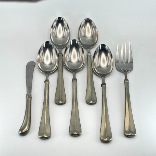 Kirk Stieff “Fairfield” Vintage Pewter Flatware Set: 68-Piece Service for 12 With Serving Pieces and Vintage Storage Chest For Sale - Image 12 of 18