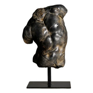 Unknown, Black Apollo Torso Sculpture, Resin and Metal Base For Sale