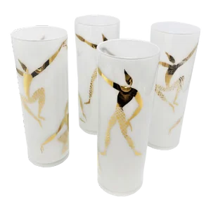 Vintage MCM Collins Glasses | 1950s Fred Press Siamese Acrobatic Dancers | Set of 4
