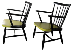 Set of Mid-Century Spindle Back Armchairs, 1950s