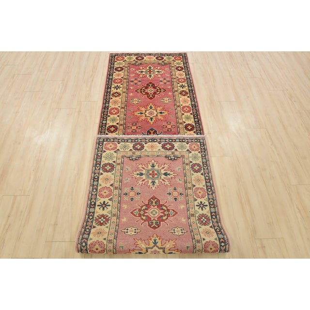 Kazak Runner 2’11” X 9’10” Pink Wool Tribal Hand-Knotted Oriental Rug For Sale - Image 12 of 13