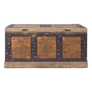 1800s Eastern European Painted Marriage Chest | Folk Art Dowry Trunk For Sale