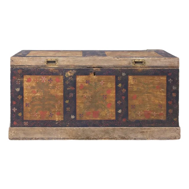1800s Eastern European Painted Marriage Chest | Folk Art Dowry Trunk For Sale