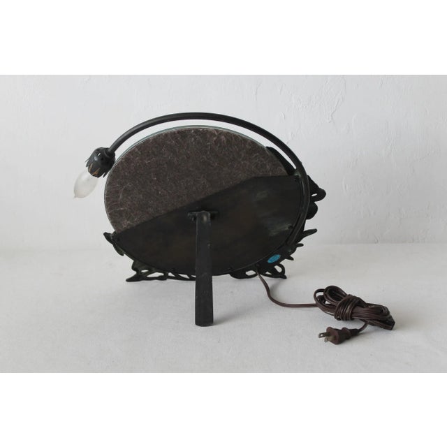 Vintage Art Nouveau Style Bronze Table Top Mirror Flowers Frog Dragonfly Detail With Light For Sale - Image 12 of 13