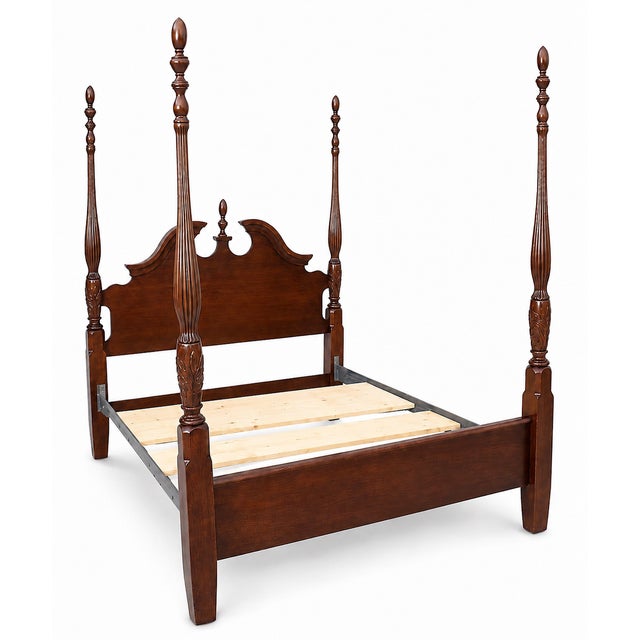 Wood 1980s Cherry Queen Size Headboard Foot Board Rails and Supports For Sale - Image 7 of 10