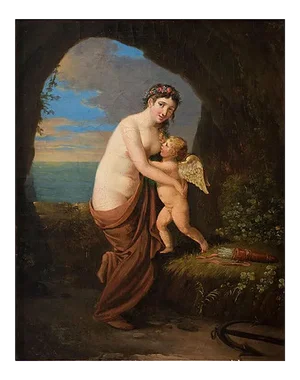 Allegorical Scene, Aphrodite and Eros - Oil on Canvas - Late 18th / Early 19th Late 18 - Early 19th Century