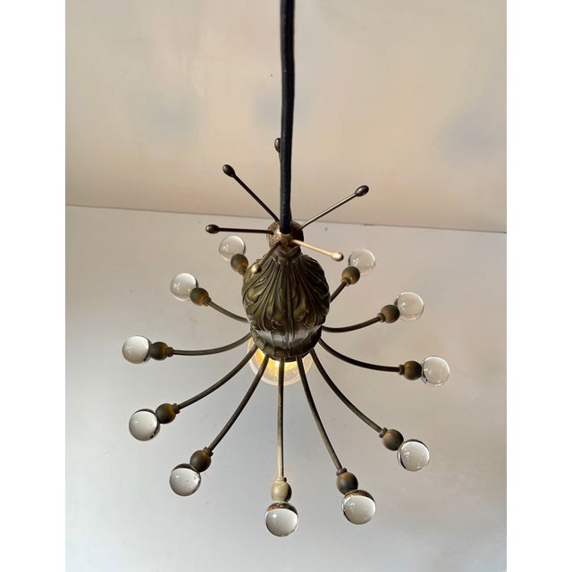 Art Deco Bronze & Glass Octopus Chandelier attributed to Aage Rafn, 1920s For Sale - Image 4 of 13