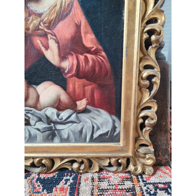 Antique 19th Century Baby Jesus Oil Painting Madonna Del Velo After Carlo Dolci For Sale - Image 11 of 17