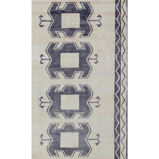 Deep Purple Blue and Cream Midcentury Turkish Tulu Rug With Tribal Design For Sale - Image 4 of 10