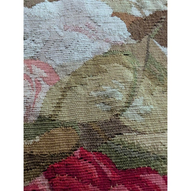 Aubusson Embroidered Tapestry on Vintage Brass Pole With Neoclassical Floral Medallion Motif For Sale In New York - Image 6 of 11