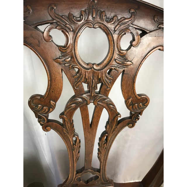 Carved Mahogany Chippendale Dining Chairs, Set of 6, White Faux Leather For Sale - Image 11 of 12