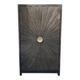 Modern Art Deco Style Espresso Finished Wood Sunburst Armoire For Sale