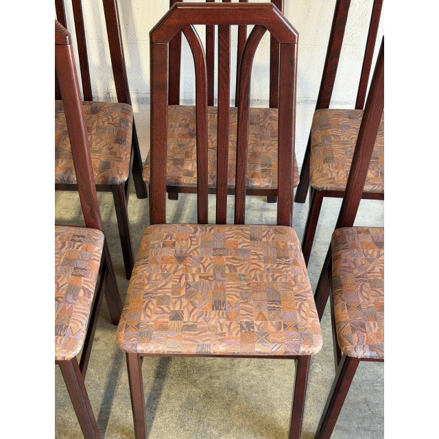 Dark Wood High-Back Upholstered Dining Chairs Set of 6 Mid-Century Modern For Sale In Los Angeles - Image 6 of 12