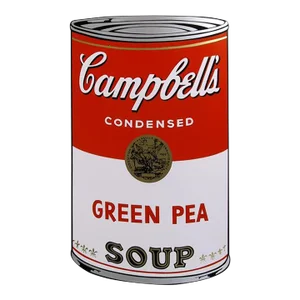 Campbell's Soup Can: Green Pea, Andy Warhol Sunday B. Morning Serigraph, Stamped in Blue Verso