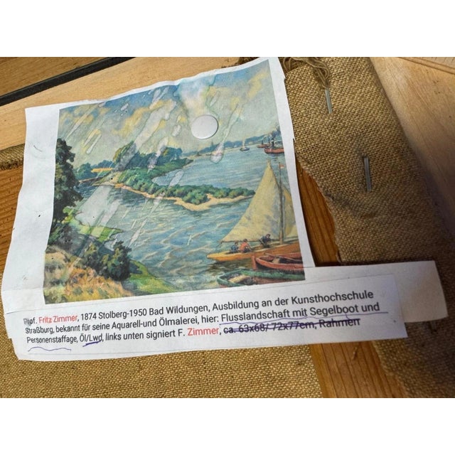 1920s Fritz Zimmer, Harbor in Düsseldorf, Oil Painting on Canvas For Sale - Image 5 of 13
