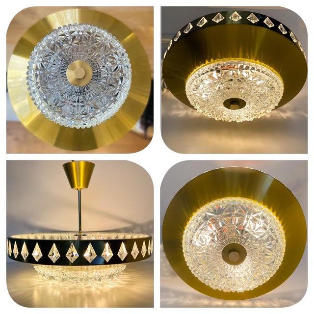 1970s Vintage Scandinavian Pendant Lamp in Brass and Crystal attributed to Carl Fagerlund, 1960s-1970s For Sale - Image 5 of 12