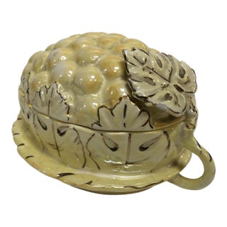 1950s Yellow Lusterware Covered Serving Dish With Grapes by Sasha For Sale