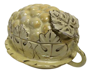 1950s Yellow Lusterware Covered Serving Dish With Grapes by Sasha